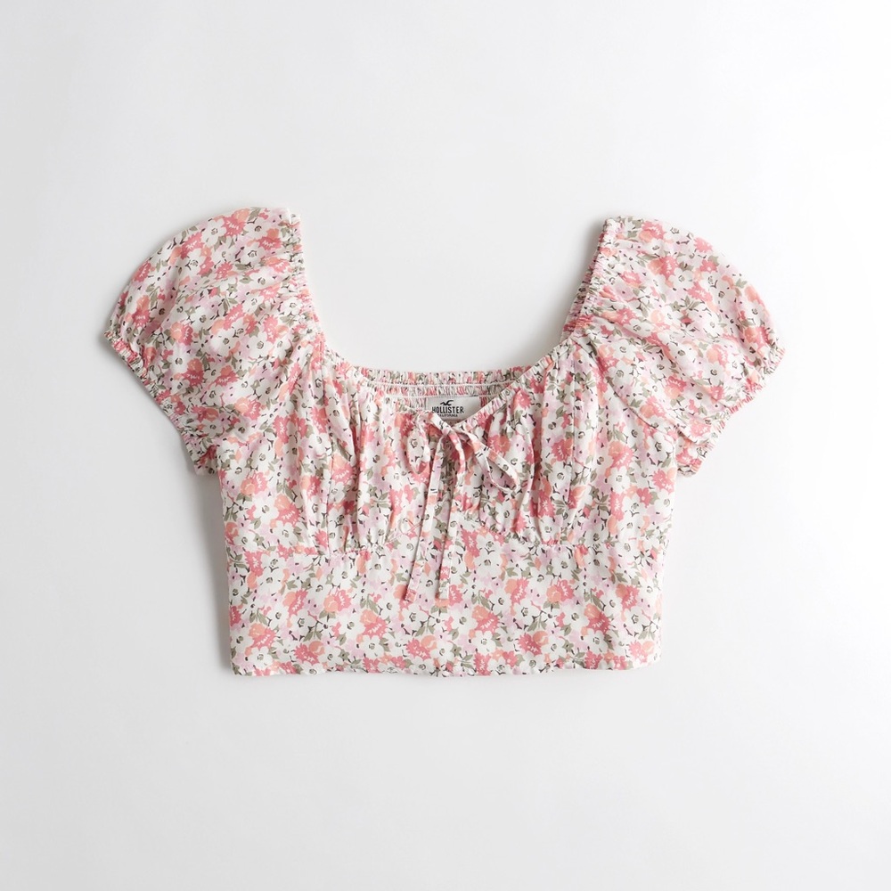 Hollister Floral Puff Sleeve Crop Blouse